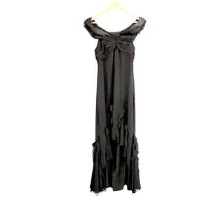 JS Collections Black Ruffle Halter Maxi Dress Sz 4 Cocktail Whimsigoth Prom